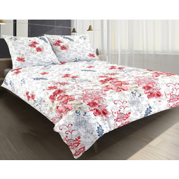 Matex Pościel satynowa 160x200 czerwona róża chińska kwiatki biała szara 08A Premium