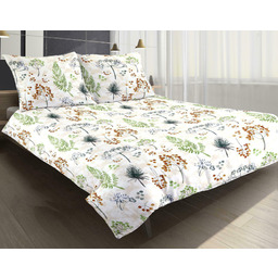 Matex Pościel satynowa 160x200 gałązki kwiaty polne biała beżowa zielona 38A Exclusive