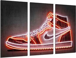 3-częściowy zestaw dekoracyjnych obrazów ściennych, nowoczesne dekoracje ścienne, salon, sypialnia, pokój dzienny, druk na drewnie, z wieszakami, kapcie Nike Air Jordan (97 x 62 cm)