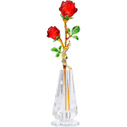 YWHL Ręcznie wykonana czerwona róża kwiatowa kryształowa figurka z wazonem, bukiet szklanych kwiatów, ozdoba, prezenty dla żony, dziewczyny, kobiet, kryształowy kwiat, dekoracja stołu do domu, na