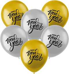 Folat 66100 33 cm, 6 sztuk, srebrne, złote, dekoracja Nowy Rok, balony na imprezę, rekwizyty fotograficzne, dekoracja Happy New Year, wielokolorowe