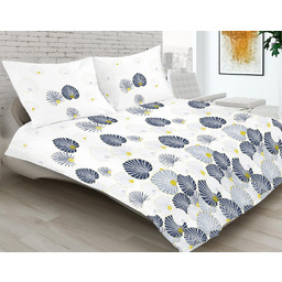 Matex Pościel satynowa 160x200 18A Premium Victorei liście biała granatowa