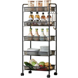 Mobilny Regał Na Kółkach Do Kuchni Łazienki 5 Półki Czarny RG26