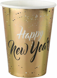 Kubeczki papierowe na Sylwestra Nowy Rok Happy New Year - złote - 270 ml - 10 szt.