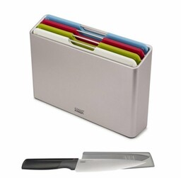 Joseph Joseph FOLIO Zestaw 4 Desek do Krojenia w Etui - Wersja M - + Nóż Elevate - Srebrny