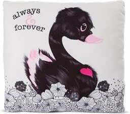 NICI Przytulna Poduszka z Czarnym Łabędziem Love, 30 x 30 cm, Kwadratowa I Milusia Poducha z Łabędziem dla Dziewczynek, Chłopców i Niemowląt I Puchata Pluszowa Zabawka - 48275