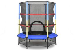 Trampolina ogrodowa Mini z siatką wewnątrzną 140 cm Jump Hero niebiesko-żółta