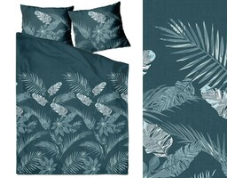 Greno Pościel satynowa 140x200 Misty Jungle C.d. turkusowa ciemna liście z jedną poszewką Gold Line 1