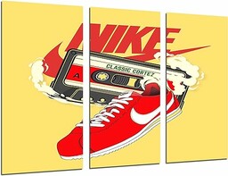 3-częściowy zestaw dekoracyjnych obrazów ściennych, nowoczesne dekoracje ścienne, salon, sypialnia, pokój dzienny, druk na drewnie, z wieszakami, kapcie Nike Cortez (97 x 62 cm)