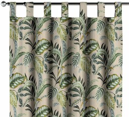 Zasłona na szelkach 1 szt., oliwkowo-zielone liście na lnianym tle, Flowers