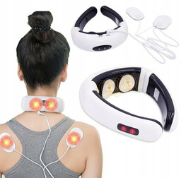 Masażer karku o ergonomicznym kształcie - elektrostymulator pleców, ramion i szyi - niwelowanie bólu i napięcia mięśni, działanie odprężające - masaże