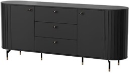 Komoda o obłych kształtach ryflowana czarna ZANTE ZA4, z szafkami i szufladami, na nóżkach