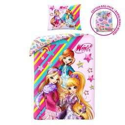 Halantex Pościel bawełniana 140x200 Winx czarodzeijki różowa poszewka 70x90 + worek bawełniany Kids 13