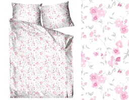 Greno Pościel satynowa 220x200 Britania biała różowa kwiaty