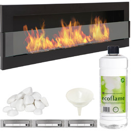 Biokominek 120x40 cm z Szybą czarny Regulacja naścienny wiszący zabudowa