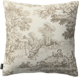 Poszewka Kinga na poduszkę, scenki rodzajowe w kolorze beżowym na tle ecru, 43 x 43 cm, Avinon