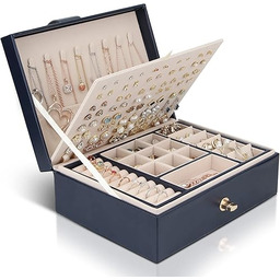 Yonzone Pudełko na biżuterię dla kobiet i dziewcząt, duży organizer na biżuterię, do przechowywania pierścionków, kolczyków, naszyjników, bransoletek, sztuczna skóra, 3-warstwowe, etui na biżuterię,