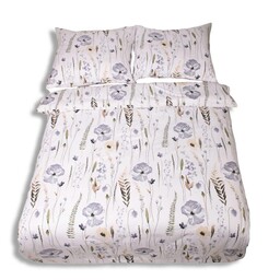 Matex Pościel flanelowa 160x200 F-90 biała niebieska zielona kwiaty liście