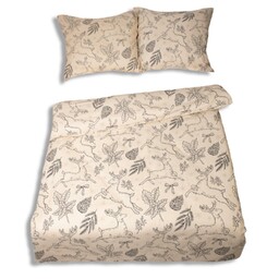 Matex Pościel flanelowa 220x200 F-86 kremowa czarna liście renifery świąteczna