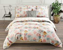 Luxury Pościel bawełniana 220x200 Trójkąty geometryczna paski miętowa różowa pudrowa szara 28219/1 poszewki 2x70/80 01