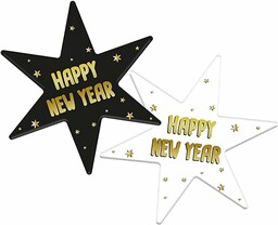 Folat 63754 Podstawki w kolorze czarnym/złotym, HNY-12 x 14 cm, 6 sztuk dekoracja sylwestrowa, impreza noworoczna, dekoracja sylwestrowa, Happy New Year, wielokolorowe