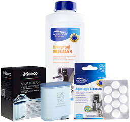 Zestaw Philips Saeco - Filtr Philips Aquaclean CA6903, Uniwersalny Odkamieniacz 500ml, Cleaneo
