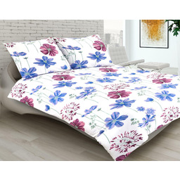 Matex Pościel satynowa 220x200 kwiaty polne biała niebieska fioletowa 11A Premium