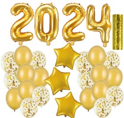 Dekoracja SYLWESTER 2024 - złoty zestaw balonów dekoracji NOWY ROK