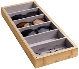 Lunavita Organizer Okulary Przeciwsłoneczne, Taca do Przechowywania 6 Siatek, Etui, Stojak, Taca na Biżuterię dla Mężczyzn i Kobiet (Bambus, Aksamit)