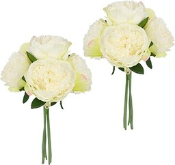 Flair Flower Sztuczny bukiet róż, sztuczne róże, bukiet jedwabnych kwiatów, bukiet kwiatów, bukiet kwiatów, róże chłopskie, petonie, zestaw 2 szt., kremowy