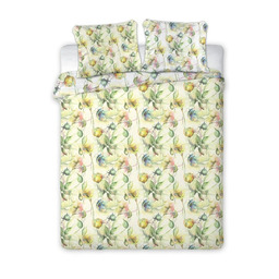 Faro Pościel satynowa 140x200 Aquarell malowane kwiaty kremowa dwustronna 006