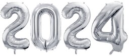 Balony 2024 - srebrne 86 cm DUŻE zestaw SYLWESTER NOWY ROK