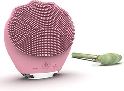 Wottocare Silikonowy masażer i oczyszczacz do twarzy z naturalnym wałkiem jadeitowym i torbą do przenoszenia - inteligentne oczyszczanie dla wszystkich rodzajów skóry - masażer przeciwstarzeniowy - różowy - kolor różowy