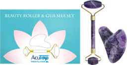 Zestaw z ametystu w eleganckim etui - roller + płytka Gua Sha do pielęgnacji twarzy i szyi - Beauty Roller & Gua Sha Set (Elegance A46009)