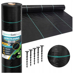 Agrotkanina 1,1x100m Premium 110G +uv Agrowłóknina czarna na chwasty +kołki