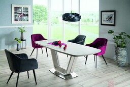 Stół ARMANI CERAMIC Signal 90x160-220, Biały marmur + szary mat