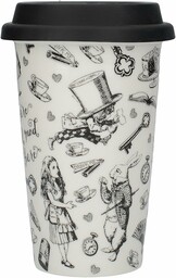 V&A ''Alice in Wonderland'' ceramiczny kubek podróżny  czarno-biały