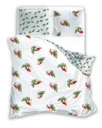 Faro Pościel bawełniana 140x200 Cottage 001 jarzębina biała zielona czerwona poszewka 70x90