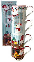 KUBKI PORCELANOWE Mikołaje i Bałwanek - KOMPLET 4 szt. (1039SFIR)