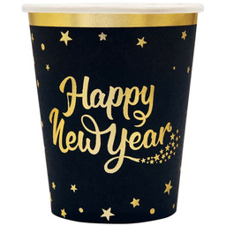 Kubeczki papierowe na sylwestra Happy New Year czarne - 266 ml - 6 szt.