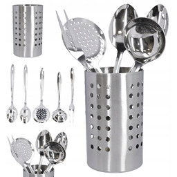 Zestaw przyborów kuchennych stalowych chochla szumówka łyżka z koszykiem
