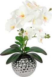 Sztuczny kwiat, motyl, orchidea, 40 cm, z liśćmi w doniczce, sztuczny kwiat, sztuczna orchidea, sztuczna roślina na wesele, jedwabny kwiat, kremowy