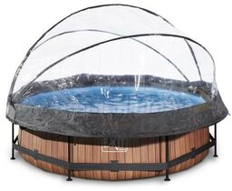 Basen Exit Wood brązowy okrągły 360 cm składany dach kopuła + pompa filtrująca