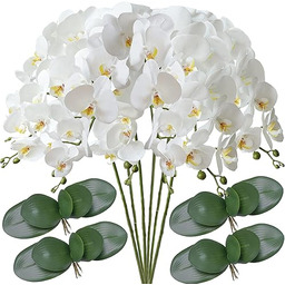 FagusHome Sztuczne kwiaty Phalaenopsis, 81 cm, 6 szt. z 4 wiązkami, liśćmi, sztuczne kwiaty orchidei, łodygi, rośliny do dekoracji domu (6 szt.)
