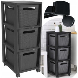 Regał Łazienkowy Komoda Na Kółkach Z 3 Koszykami 3x16L Rotho Antracyt