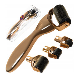 DermaRoller do twarzy i ciała z trzema wymiennymi głowicami 0,25/0,5/1,5 mm - wielozadaniowa rolka do mezoterapii igłowej (Iso DermaRoller 3w1)