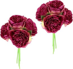 Flair Flower Sztuczny bukiet róż, sztuczne róże, bukiet jedwabnych kwiatów, bukiet kwiatów, bukiet kwiatów, róże chłopskie, petonie, zestaw 2 szt., ciemnoczerwony
