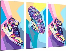 Zestaw 3 obrazów dekoracyjnych na ścianę, nowoczesne dekoracje ścienne, salon, sypialnia, pokój dzienny, druk na drewnie, z wieszakami, buty Nike Blazer, (97 x 62 cm)
