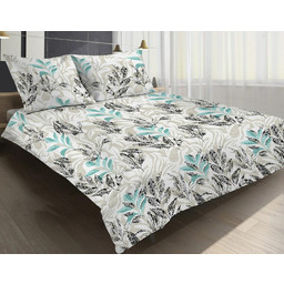 Matex Pościel satynowa 220x200 14A Premium Vigo Flower liście beżowa miętowa