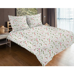 Matex Pościel satynowa 220x200 42A Exclusive powój drobne kwiatki kremowa różwa zielona